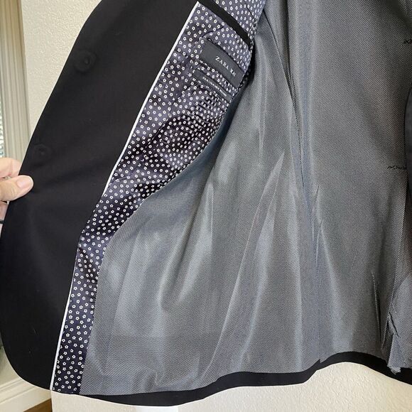 Zara Mens Single Breasted Jacket Blazer Black Lined Inner Outer Pockets US 46 - Picture 3 of 11